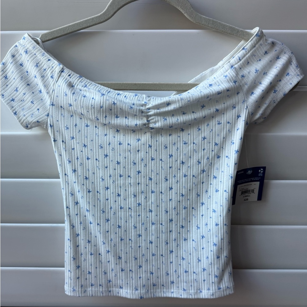 Gorgeous Blue Floral Women’s Junior Off Shoulder Top Sz XS